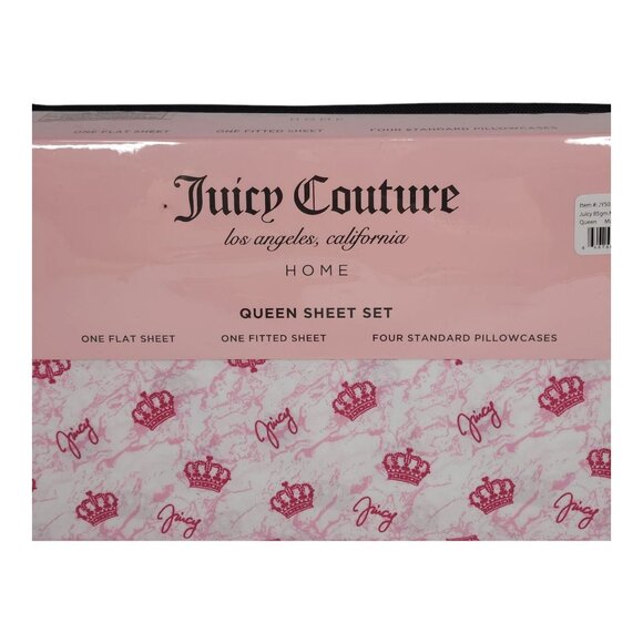 Juicy Couture Queen Sheet Set 4 Pillowcases Marble Hot Pink Microfiber Soft Styl - Picture 2 of 7